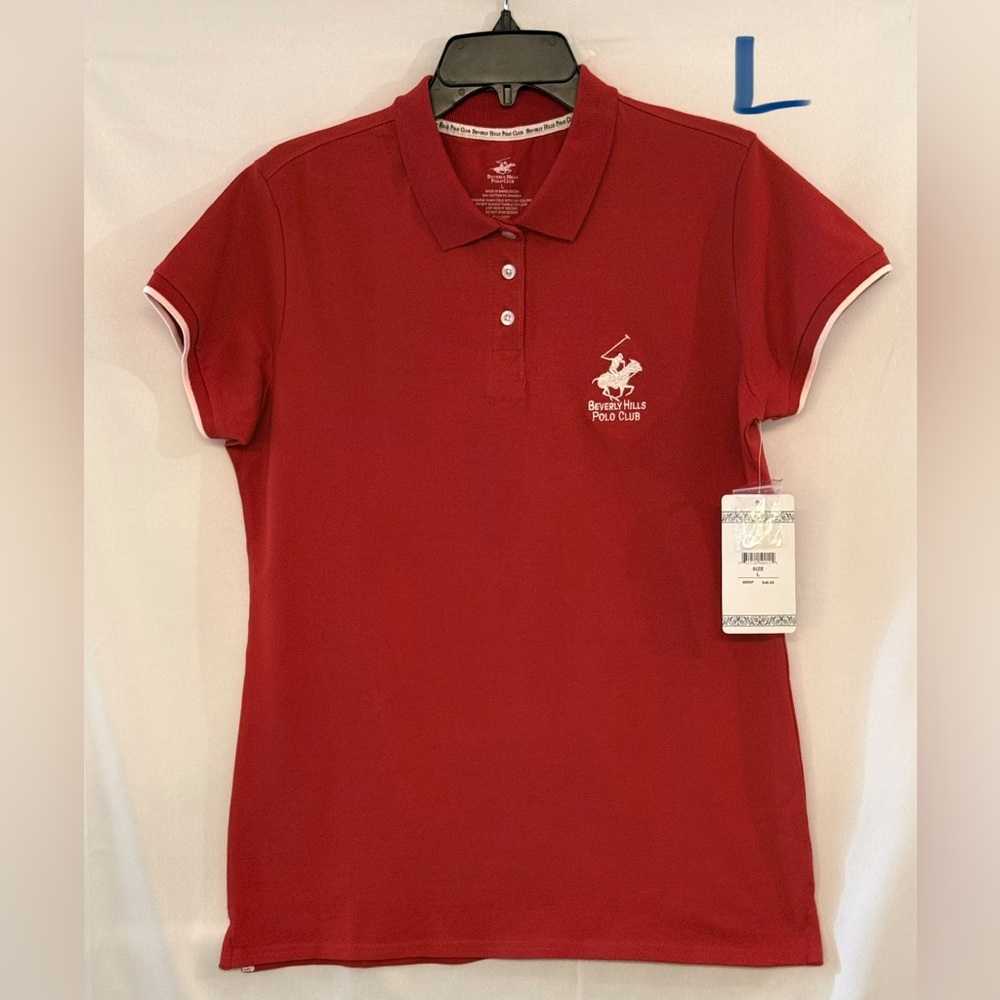 Beverly Hills Polo Club Women's Crimson Polo with White Logo Trim